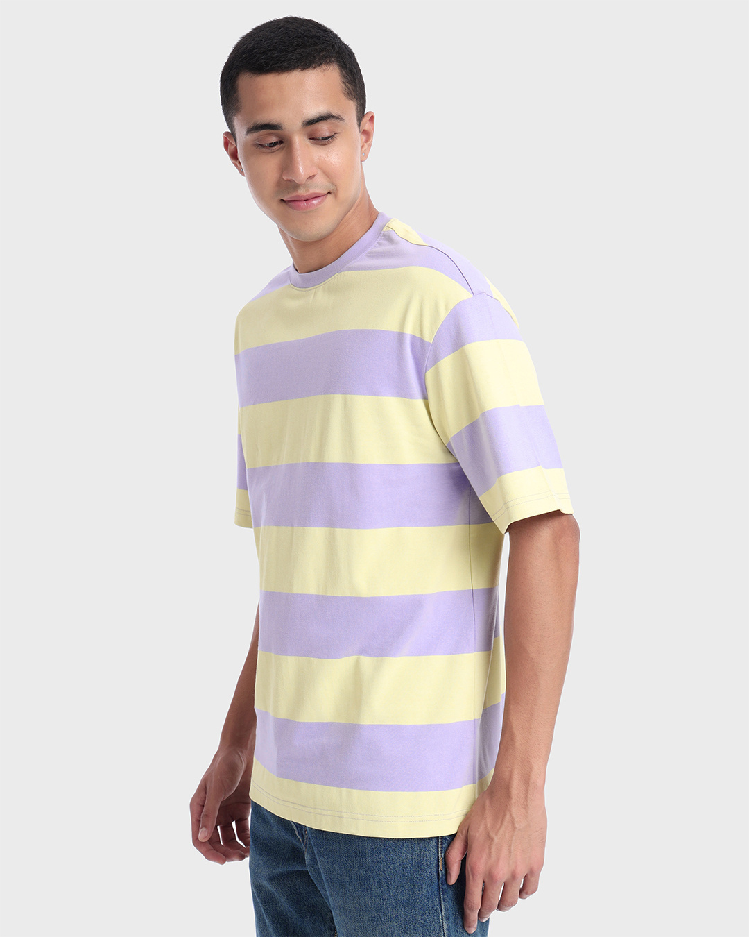 Shop Men's Purple & Yellow Striped Oversized T-shirt-Back