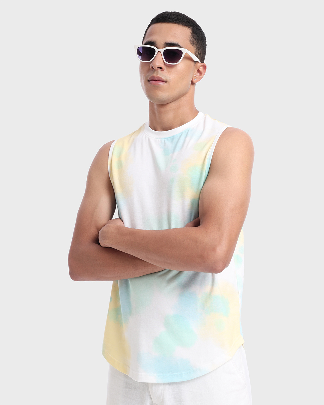 Buy Men's White Tie & Dye Deep Armhole Oversized Vest Online at Bewakoof