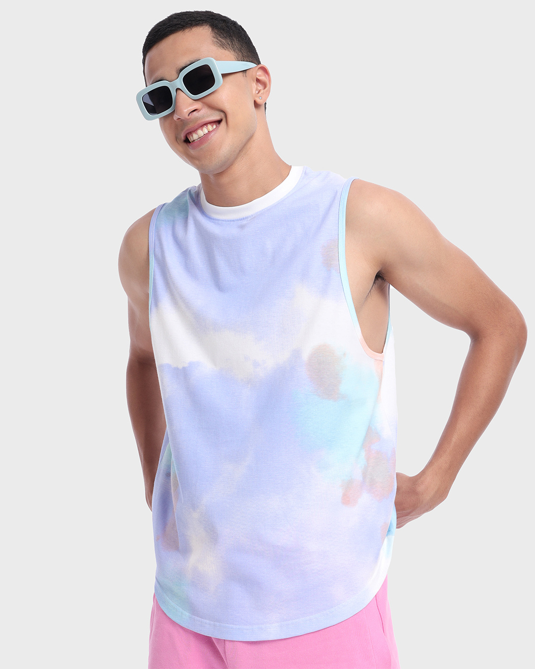 Buy Mens White Tie And Dye Deep Armhole Oversized Vest Online At Bewakoof