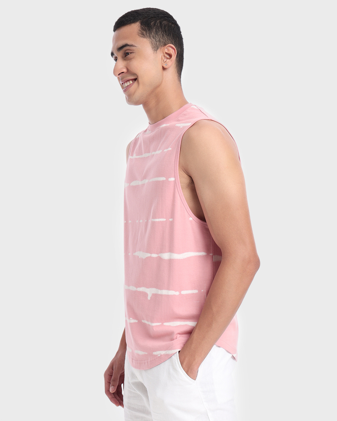 Shop Men's Pink Tie & Dye Deep Armhole Oversized Vest-Back