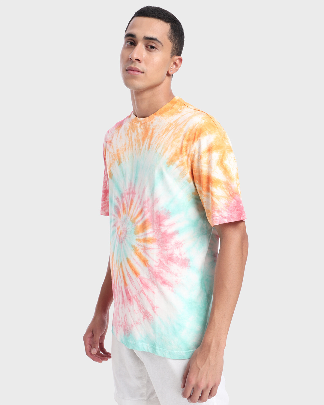 Shop Men's Pink & Orange Tie & Dye Oversized T-shirt-Back