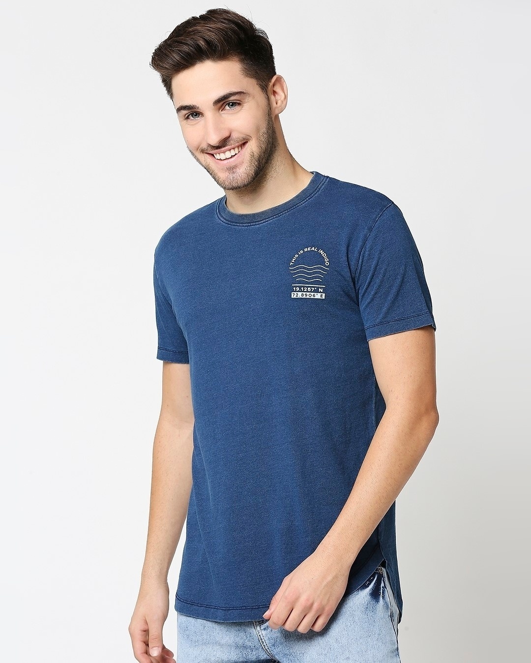 Shop Mens True Indigo Skate Cut Printed  Oversized T-shirt-Back