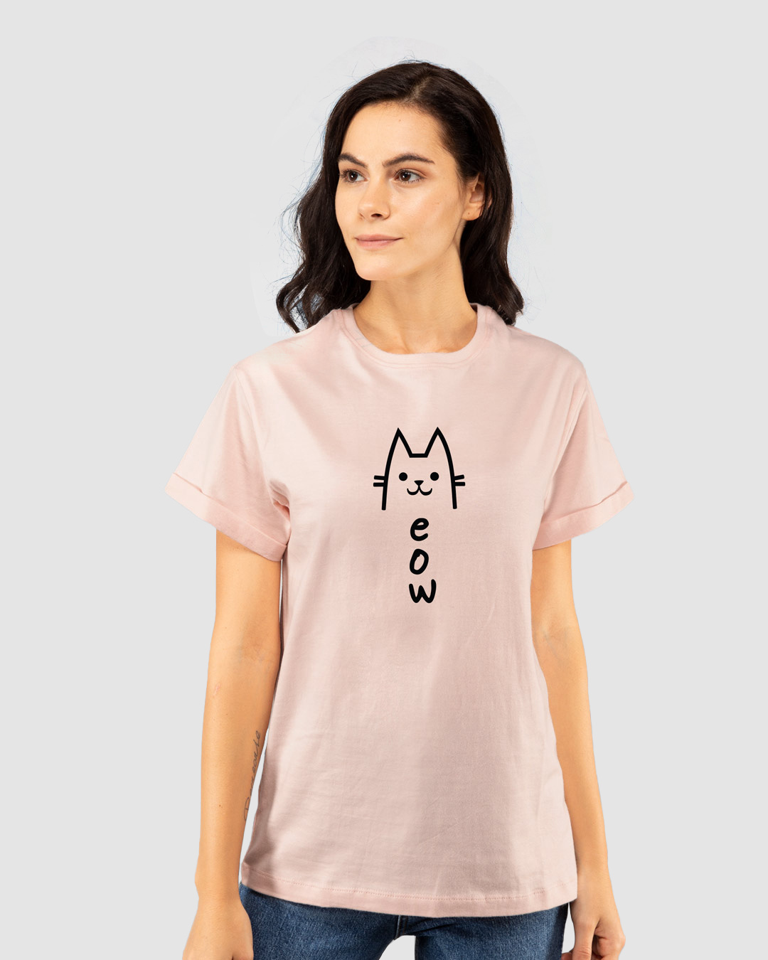 Buy Meow 2.0 Boyfriend T-Shirt Baby Pink for Women pink Online at Bewakoof