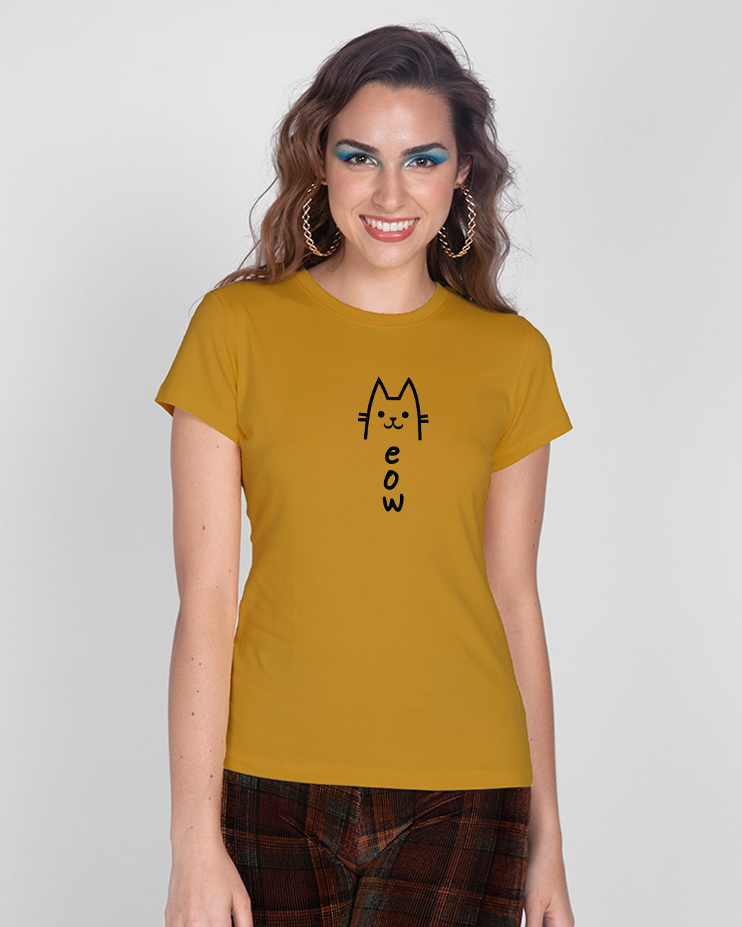 Shop Meow 2.0 Half Sleeve Printed T-Shirt Mustard Yellow-Back