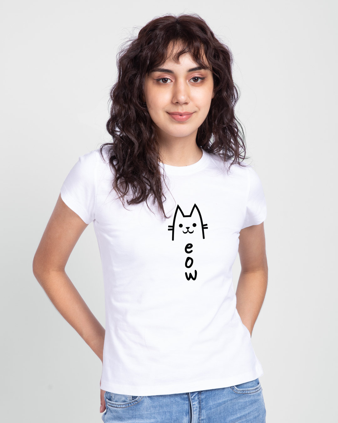 Shop Meow 2.0 Half Sleeve Printed T-Shirt White-Back