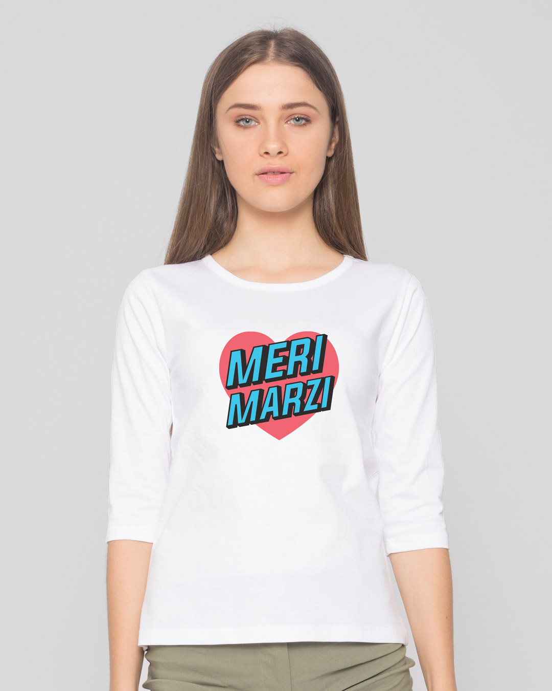 Shop Meri Marzi 3/4 Sleeve Slim Fit T-Shirt White-Back