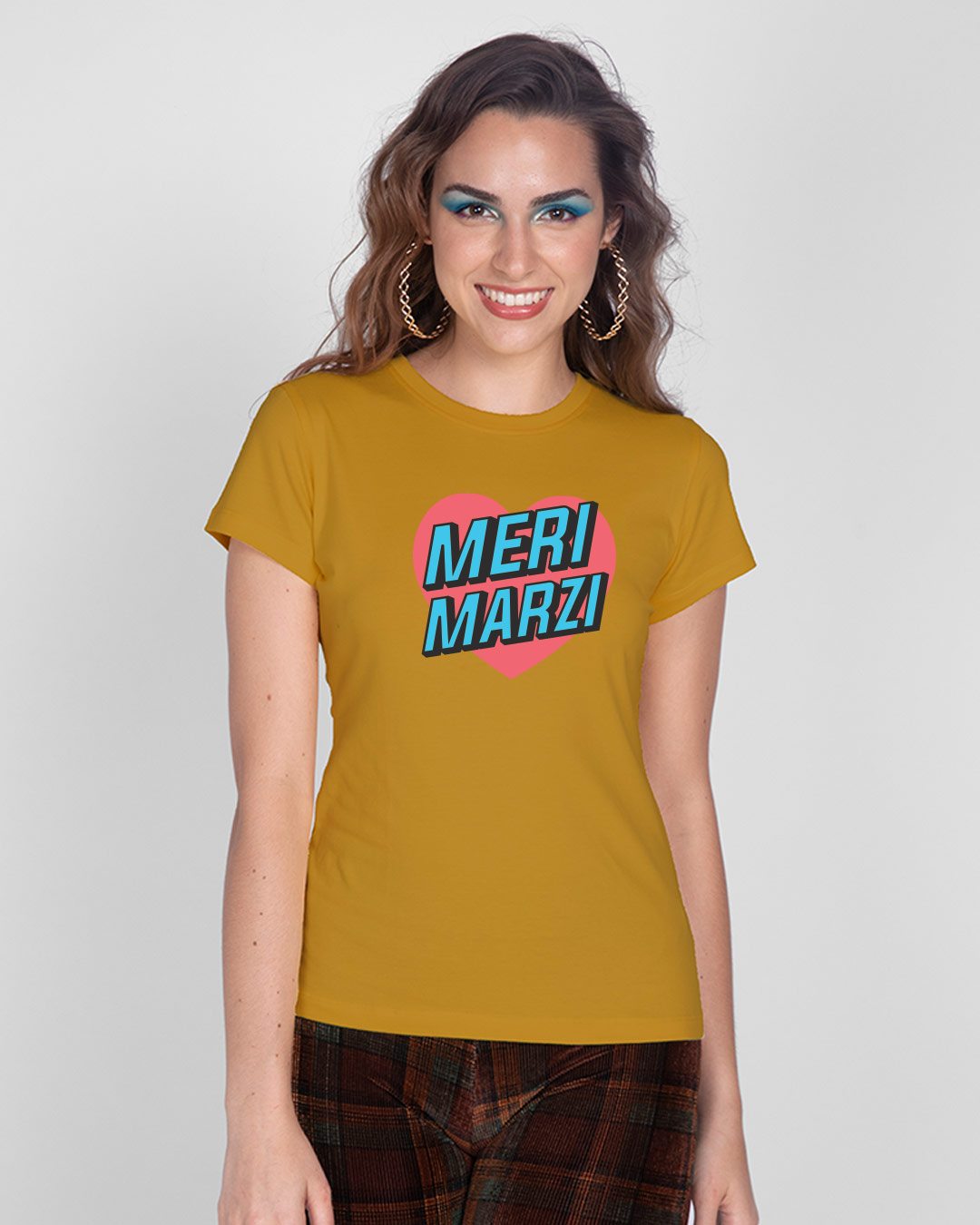 Shop Meri Marzi Half Sleeve Printed T-Shirt Mustard Yellow -Back