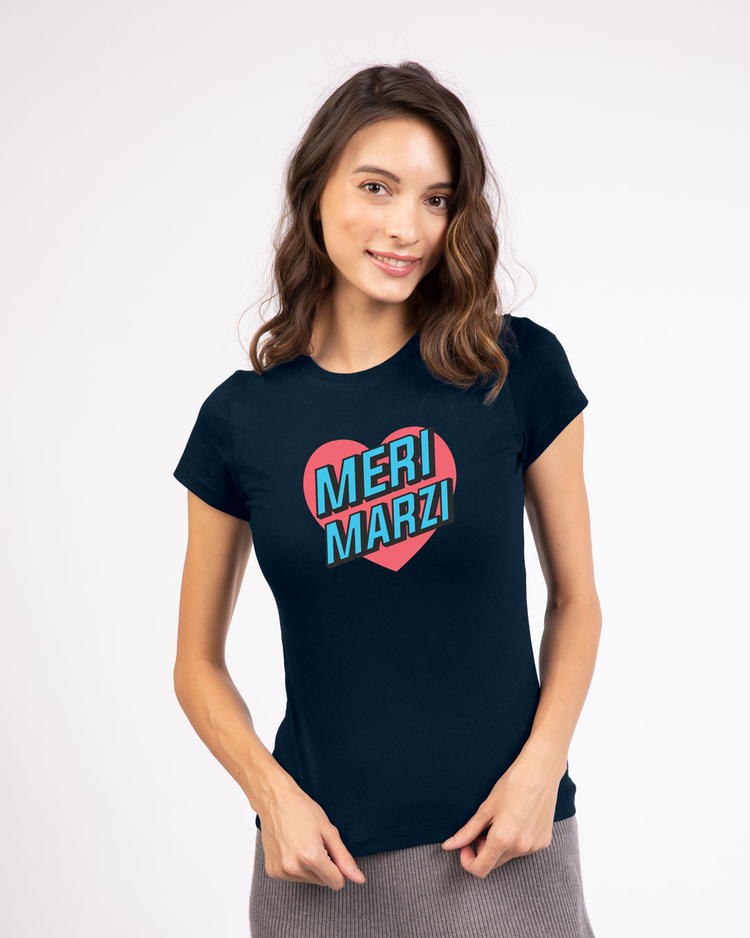 Shop Meri Marzi Half Sleeve Printed T-Shirt Navy Blue-Back