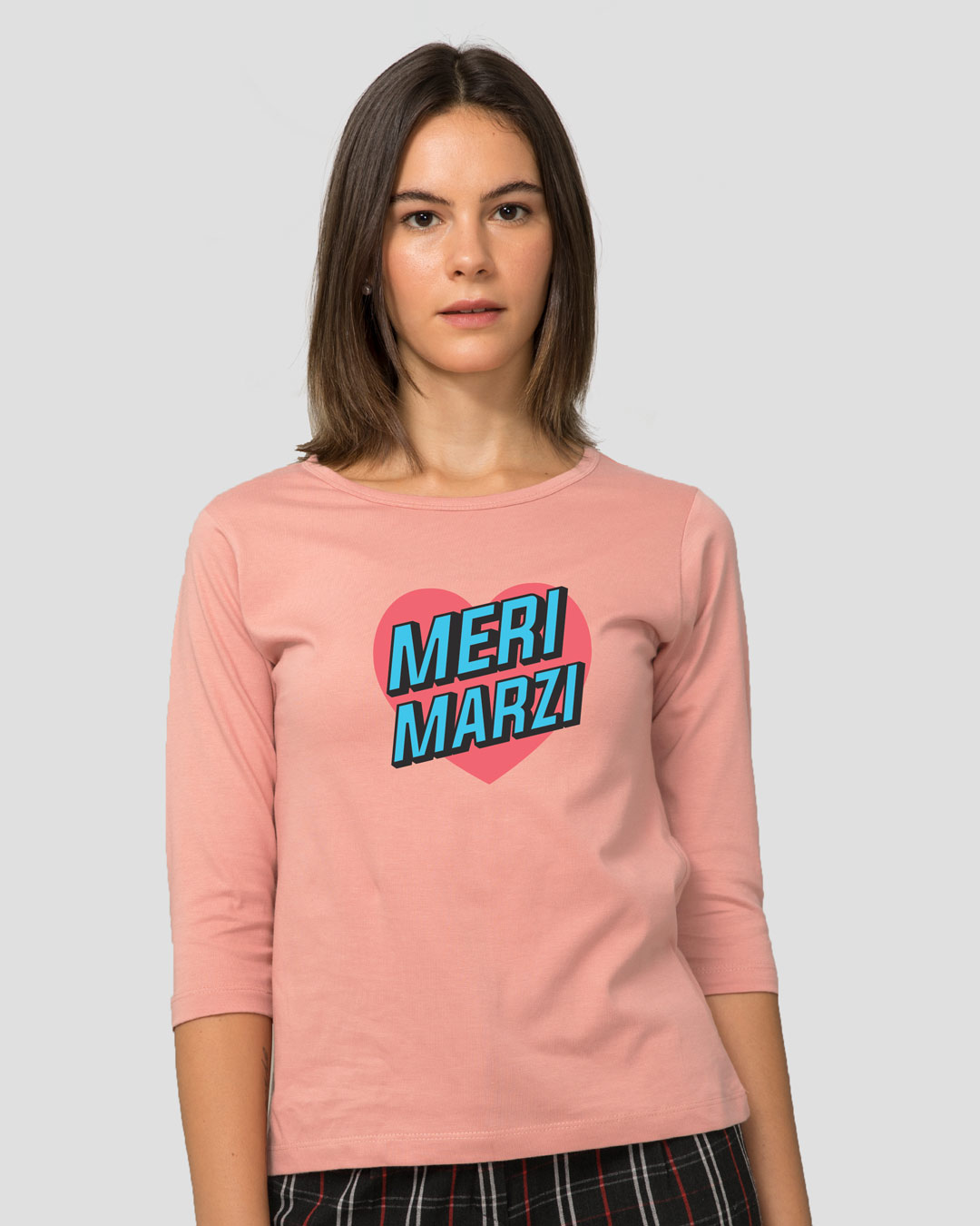 Shop Meri Marzi Round Neck 3/4 Sleeve T-Shirt Misty Pink-Back