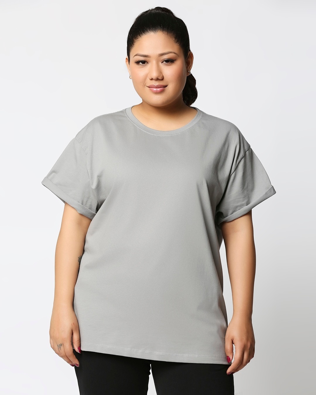 Shop Women's Meteor Grey Plus Size Boyfriend T-shirt-Back