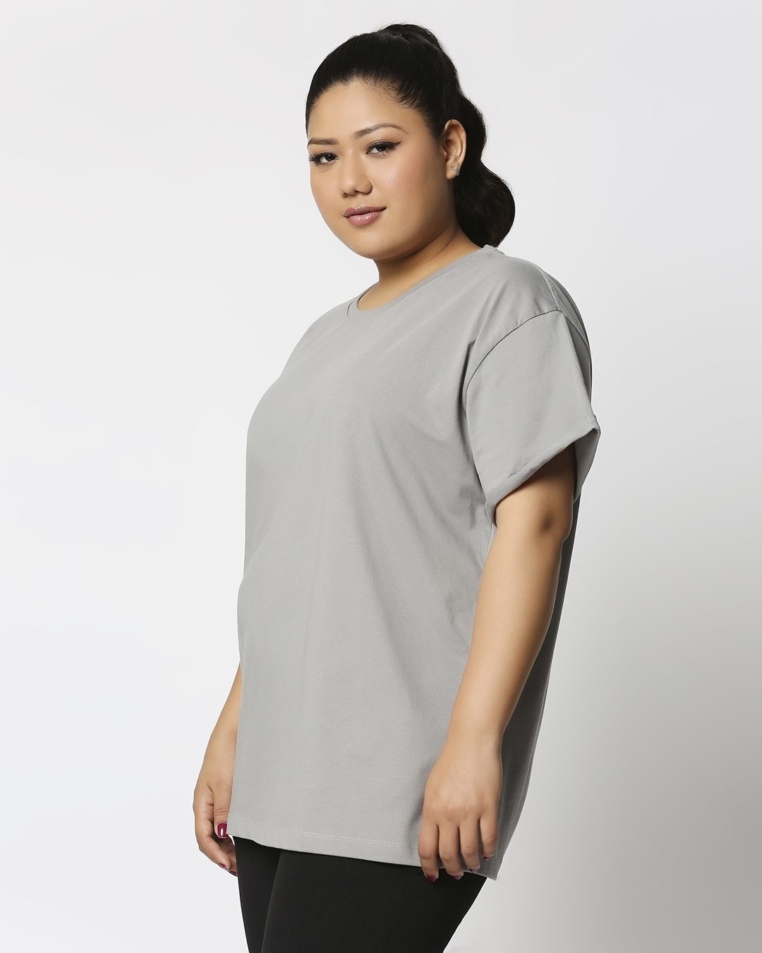 Shop Women's Meteor Grey Plus Size Boyfriend T-shirt-Back
