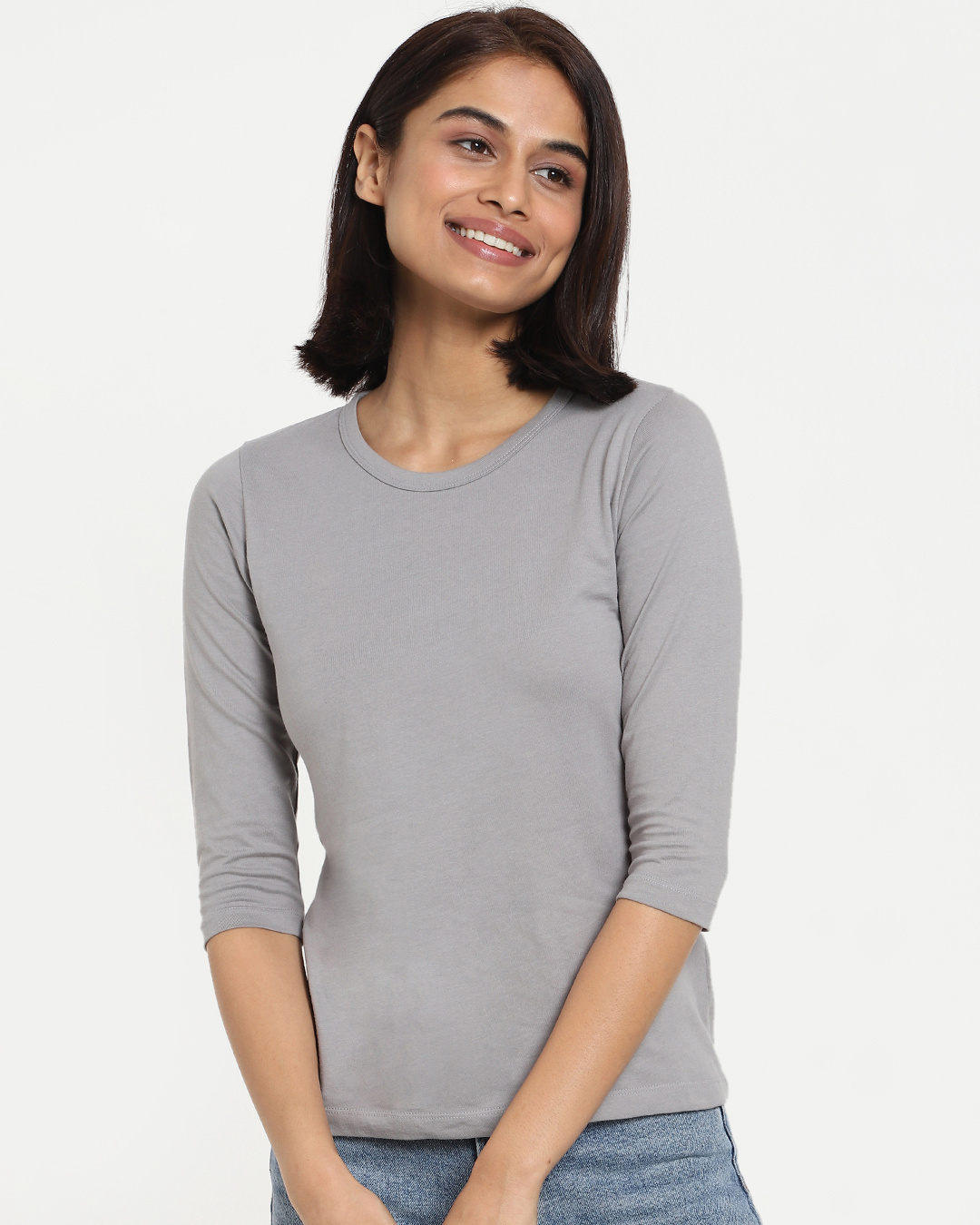 Shop Meteor Grey Round Neck 3/4th Sleeve T-Shirt-Back