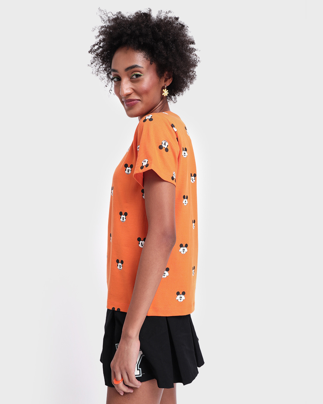 Shop Women's Orange All Over Mickey Printed T-shirt-Back