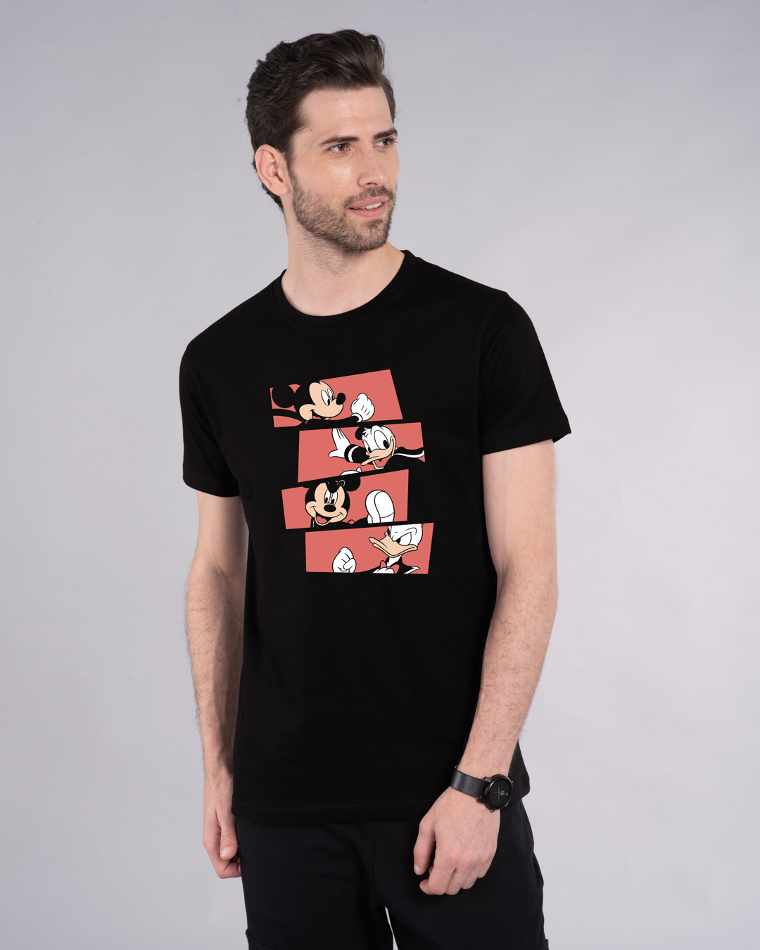 Shop Mickey And Donald Stripe Half Sleeve T-Shirt (DL)-Back
