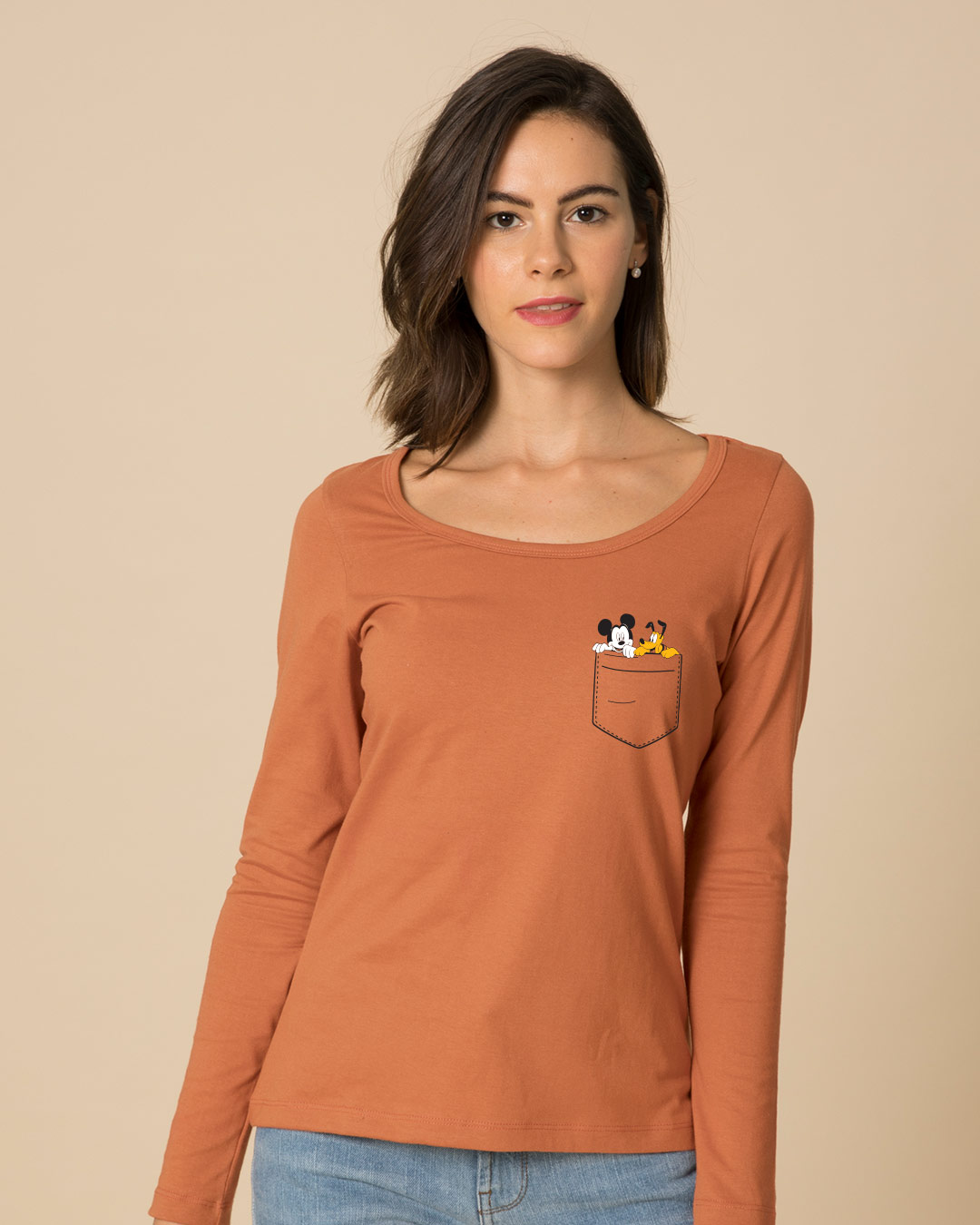 Shop Mickey And Pluto Scoop Neck Full Sleeve T-Shirt (DL)-Back
