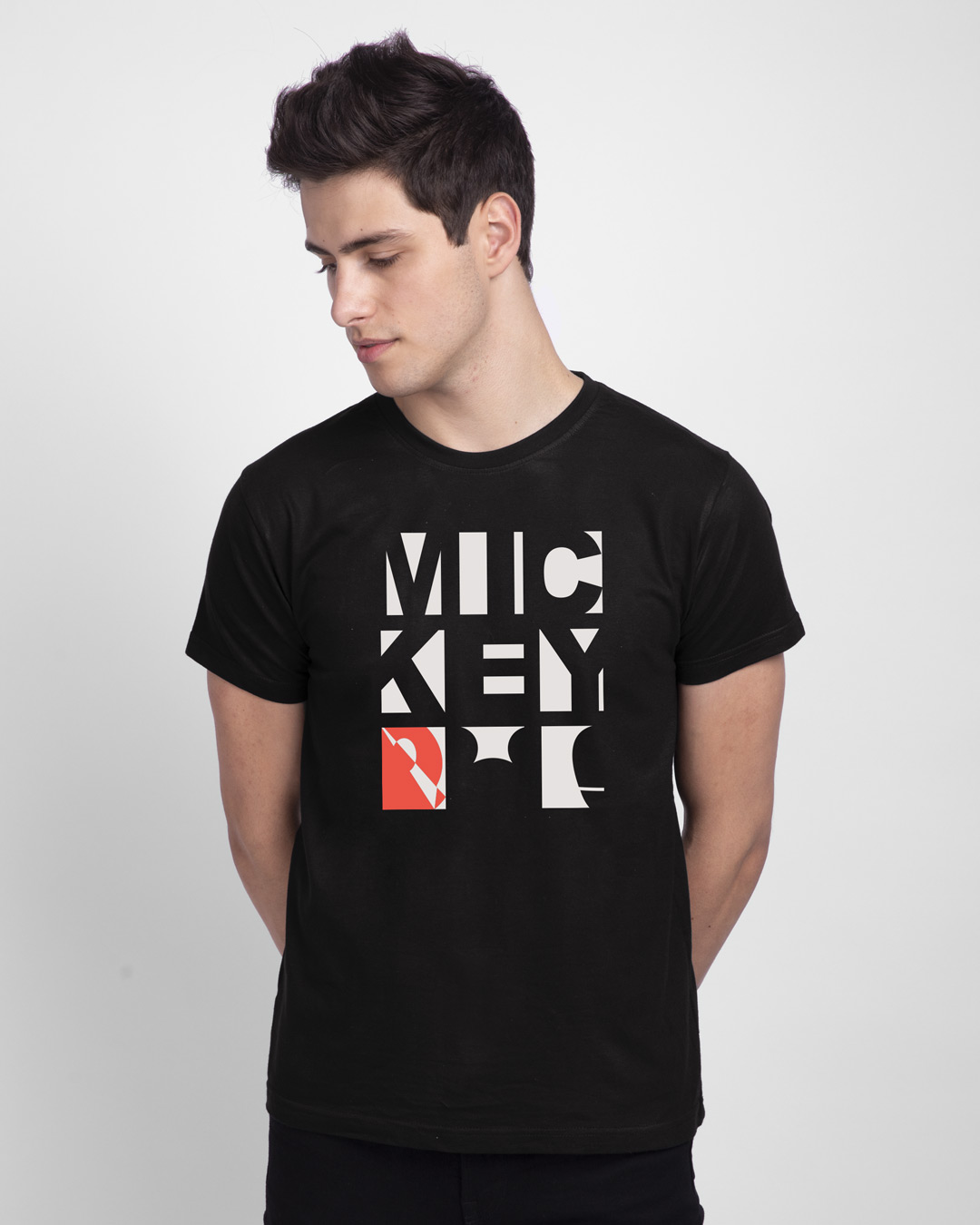 

Mickey Blocks Half Sleeve T-Shirt (DL) Men' Printed T-Shirts Bewakoof.com, Black