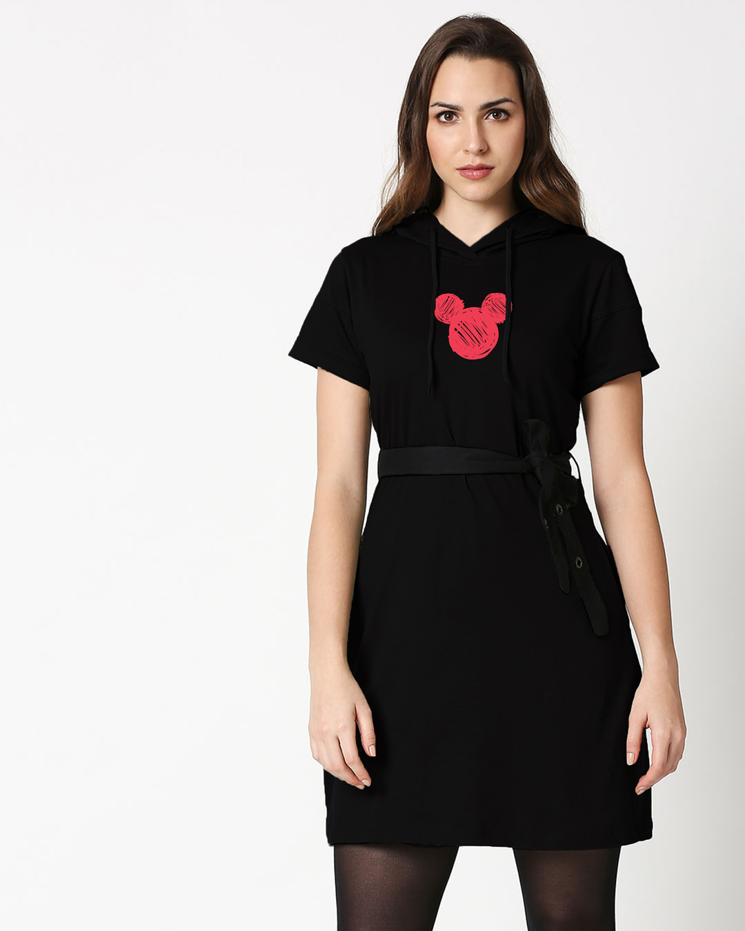 

Mickey Doodle Hoodie Dress Women' Printed Hoodie Dress Bewakoof.com, Black