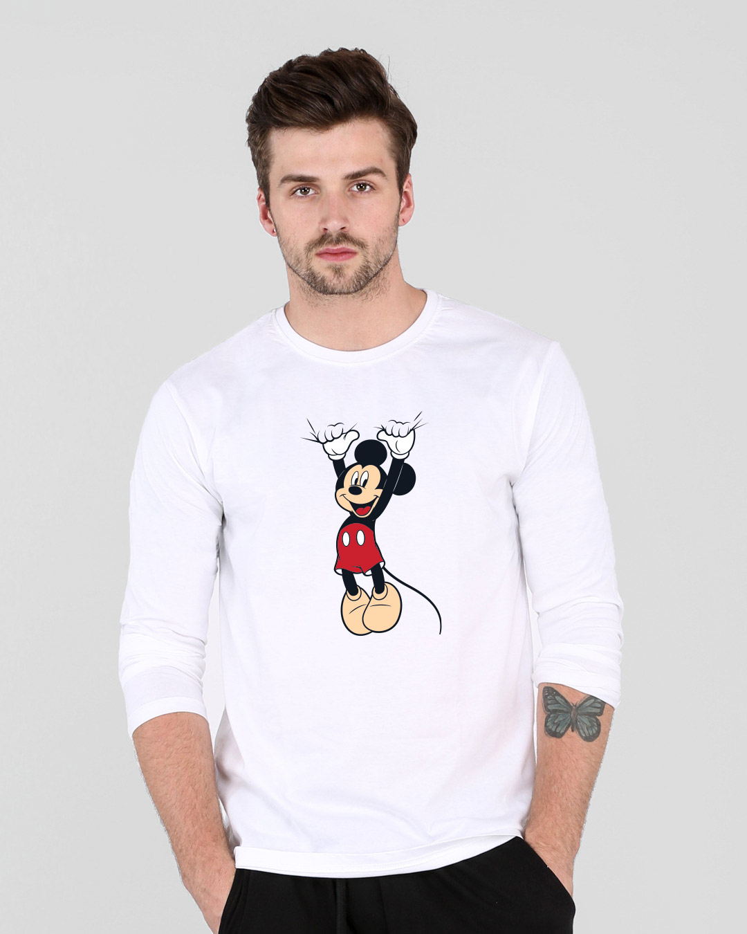 

Mickey Hanging Full Sleeve T-Shirt (DL) White Men' Printed Full Sleeve T-Shirt Bewakoof.com