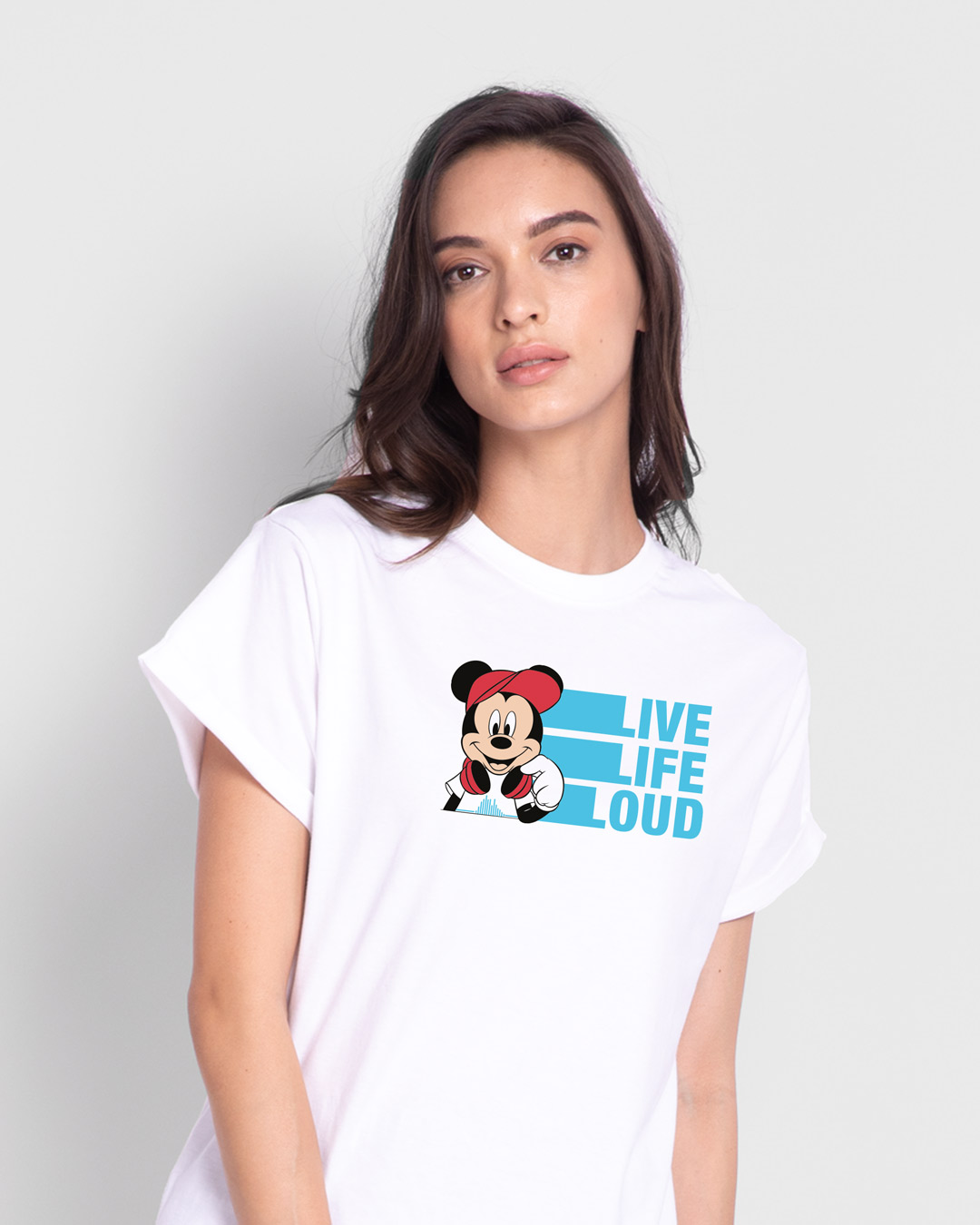 

Mickey Loud Boyfriend T-Shirt (DL) Women' Printed Boyfriend T-Shirts Bewakoof.com, White