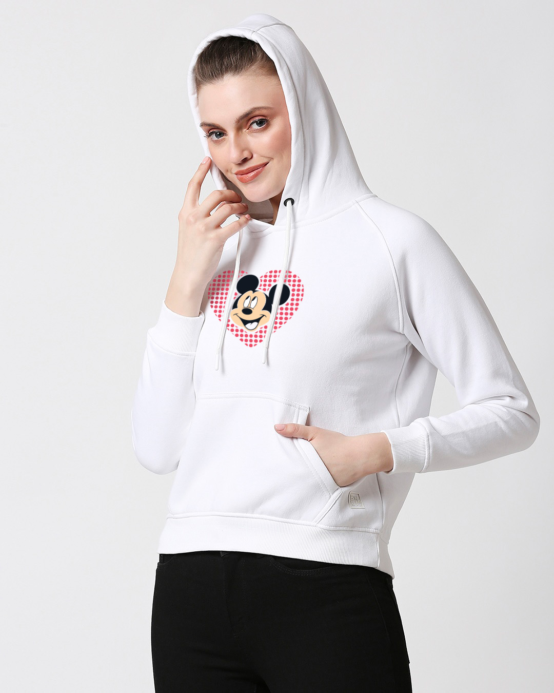Shop Women's White Mickey Love Dots Graphic Printed Hoodie-Back