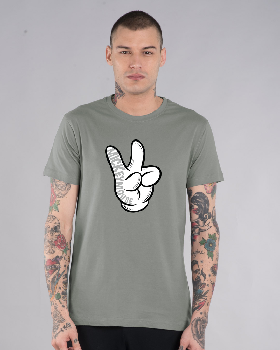 Shop Mickey Peace Half Sleeve T-Shirt (DL)-Back