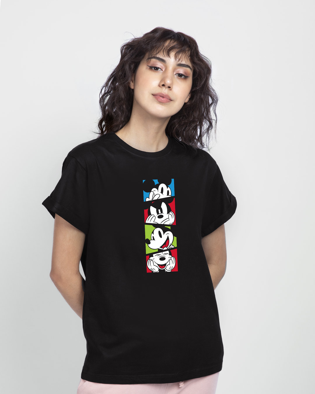 Shop Mickey Pop Block Boyfriend T-Shirt (DL) Black-Back