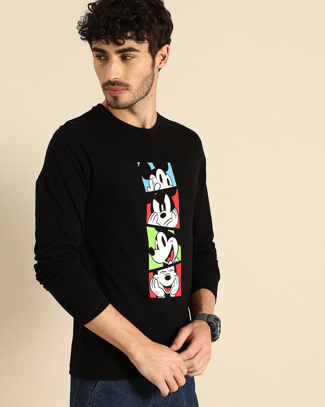 Shop Mickey Pop Block Full Sleeve T-Shirt (DL) Black-Back