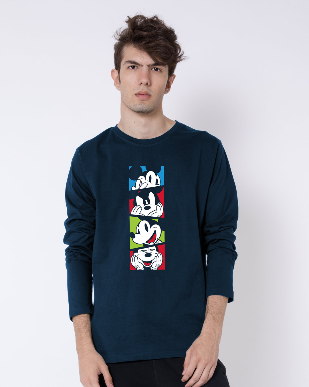 

Mickey Pop Block Full Sleeve T-Shirt (DL) Navy Blue Men' Printed Full Sleeve T-Shirt Bewakoof.com