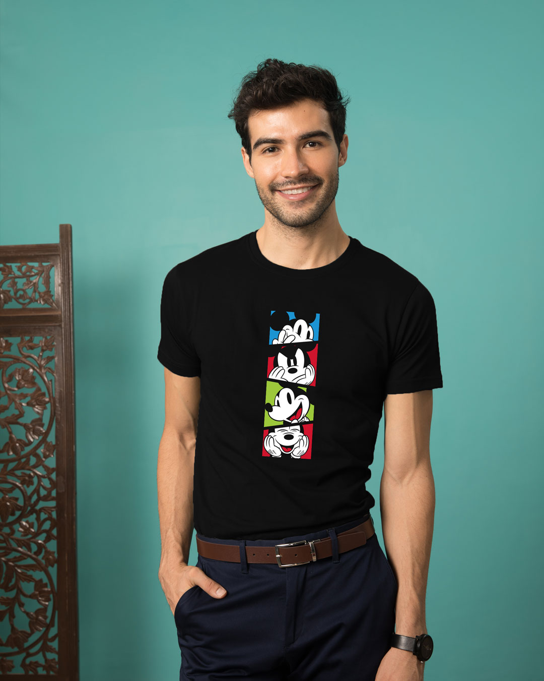 

Mickey Pop Block Half Sleeve T-Shirt (DL) Black Men' Printed T-Shirts Bewakoof.com
