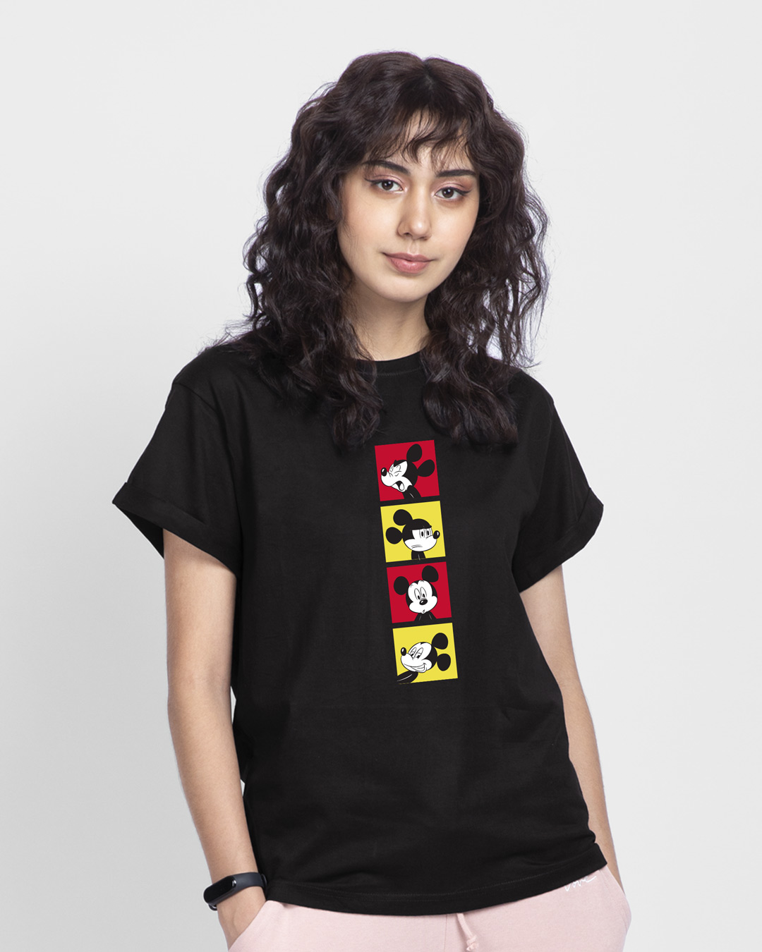 Shop Mickey Pop Blocks Boyfriend T-Shirt Black (DL)-Back