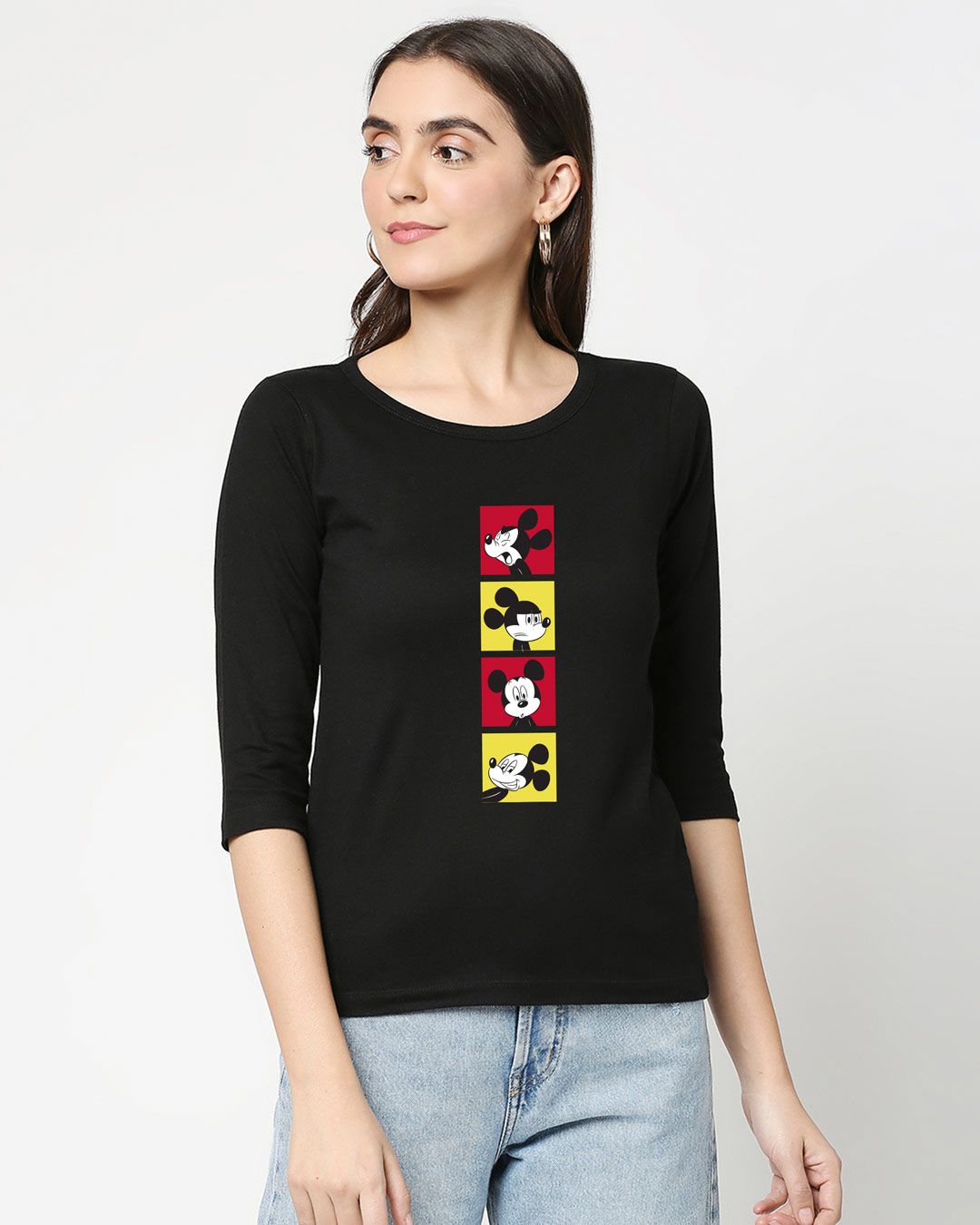 Shop Mickey Pop Blocks Round Neck 3/4 Sleeve T-Shirt Black (DL)-Back