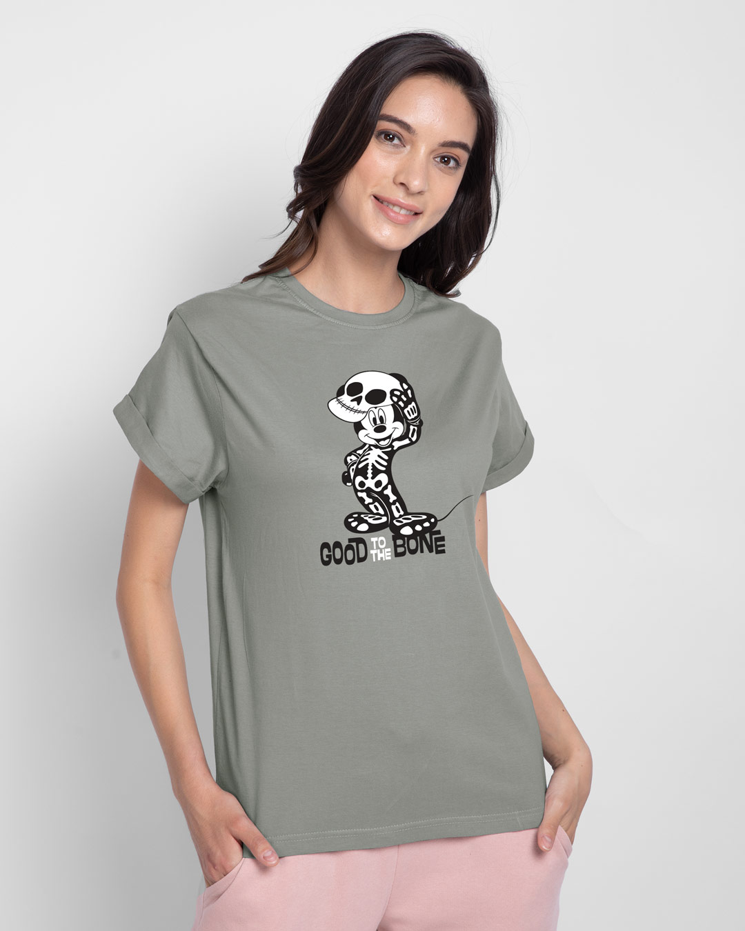 Shop Mickey Skeleton Boyfriend T-Shirt (GID) (DL)-Back