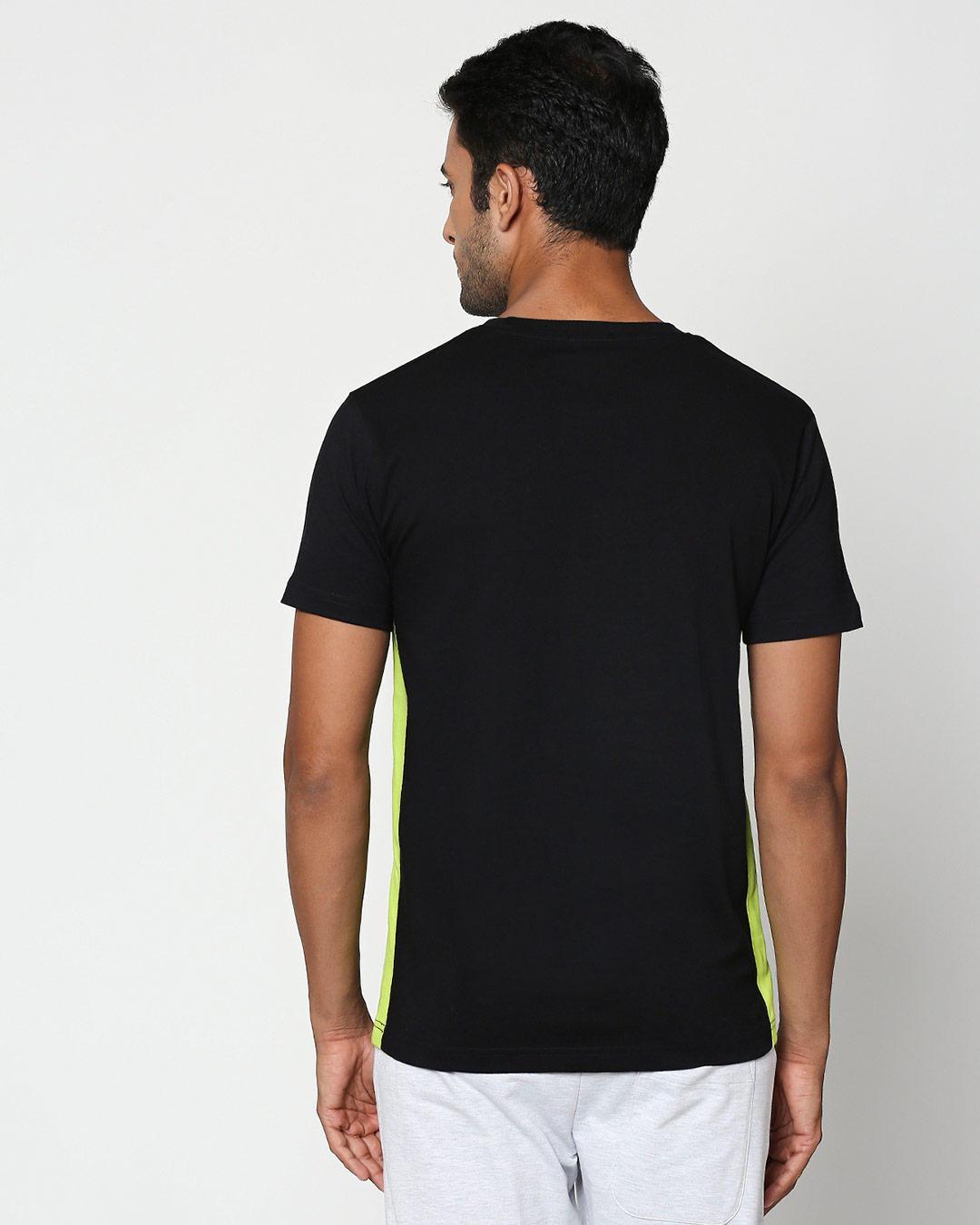 Shop Mickey Trio Call Contrast Side Seam Panel T-Shirt (DL) Black-Neon Green-Back