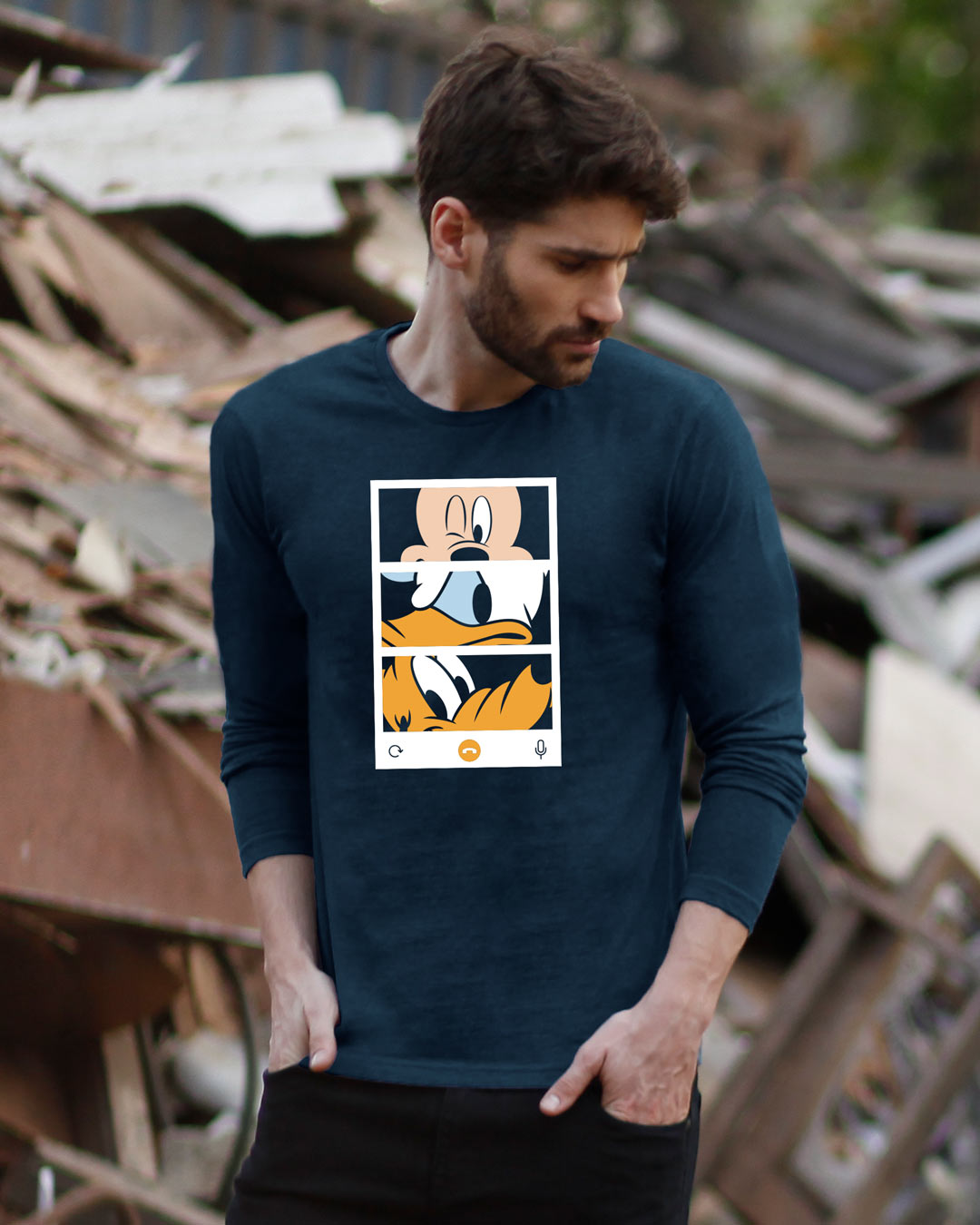 

Mickey Trio Call Full Sleeve T-Shirt (DL) Men' Printed Full Sleeve T-Shirt Bewakoof.com, Blue