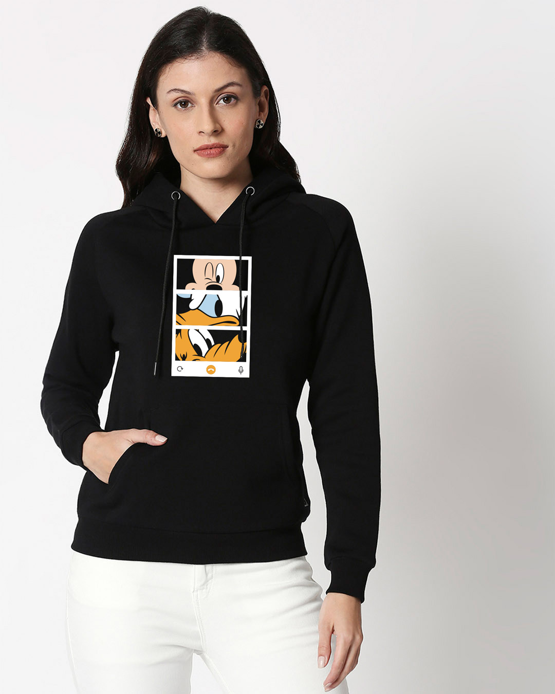 

Mickey Trio Call Hoodie Sweatshirt Women' Printed Sweatshirt Hoodie Bewakoof.com, Black