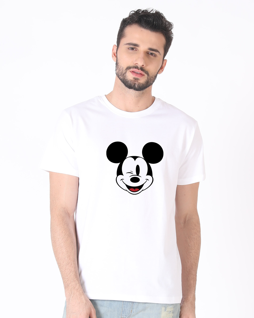 Shop Men's White Mickey Wink Graphic Printed T-shirt-Back