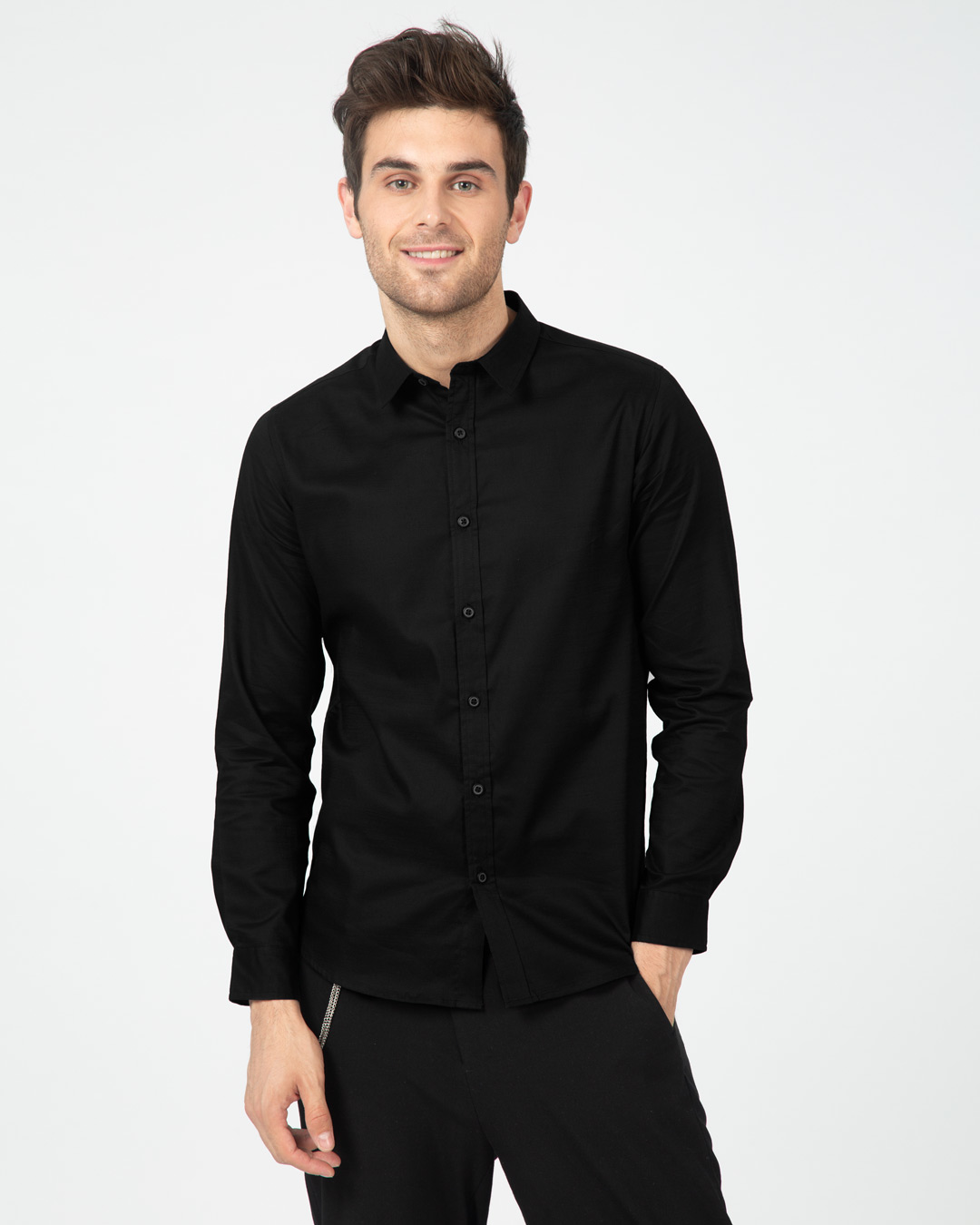 Buy Midnight Black Plain Full Sleeve Shirt For Men Online India ...