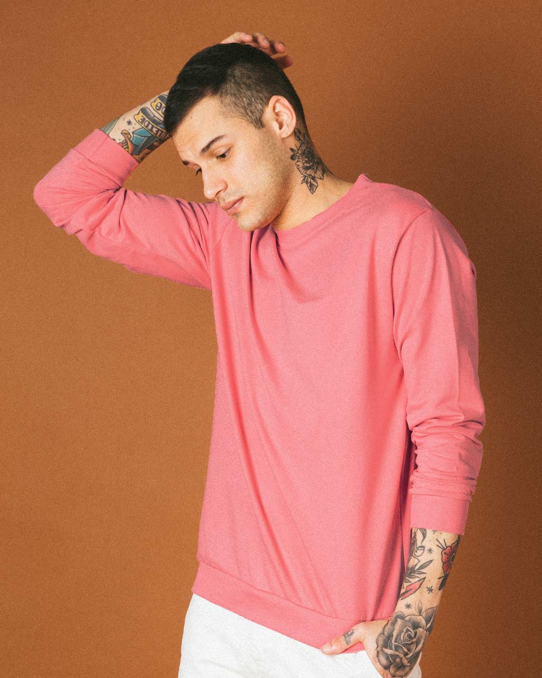 Buy Millennial Pink Crew Neck Sweatshirt Online at Bewakoof