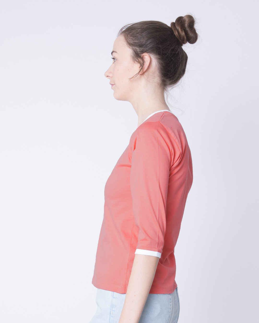 Shop Millennial Pink-White Ringer 3/4 Sleeve T-Shirts-Back