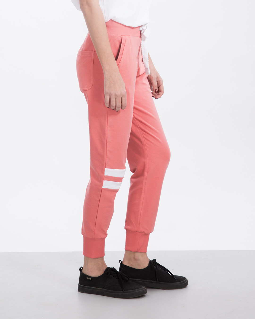 Shop Millennial Pink-White Sports Trim Fleece Joggers-Back