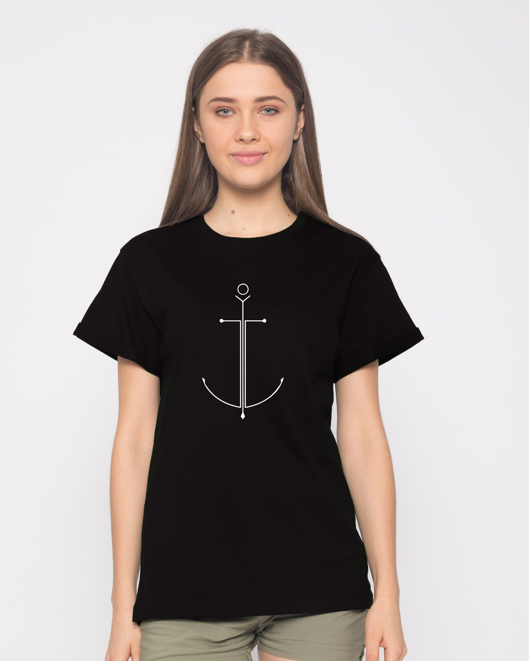 Buy Minimal Anchor Printed Half Sleeve Boyfriend T-Shirt For Women ...