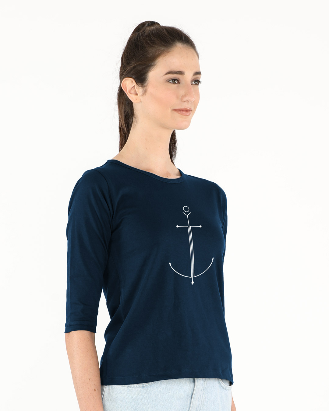 Shop Minimal Anchor Round Neck 3/4th Sleeve T-Shirt-Back