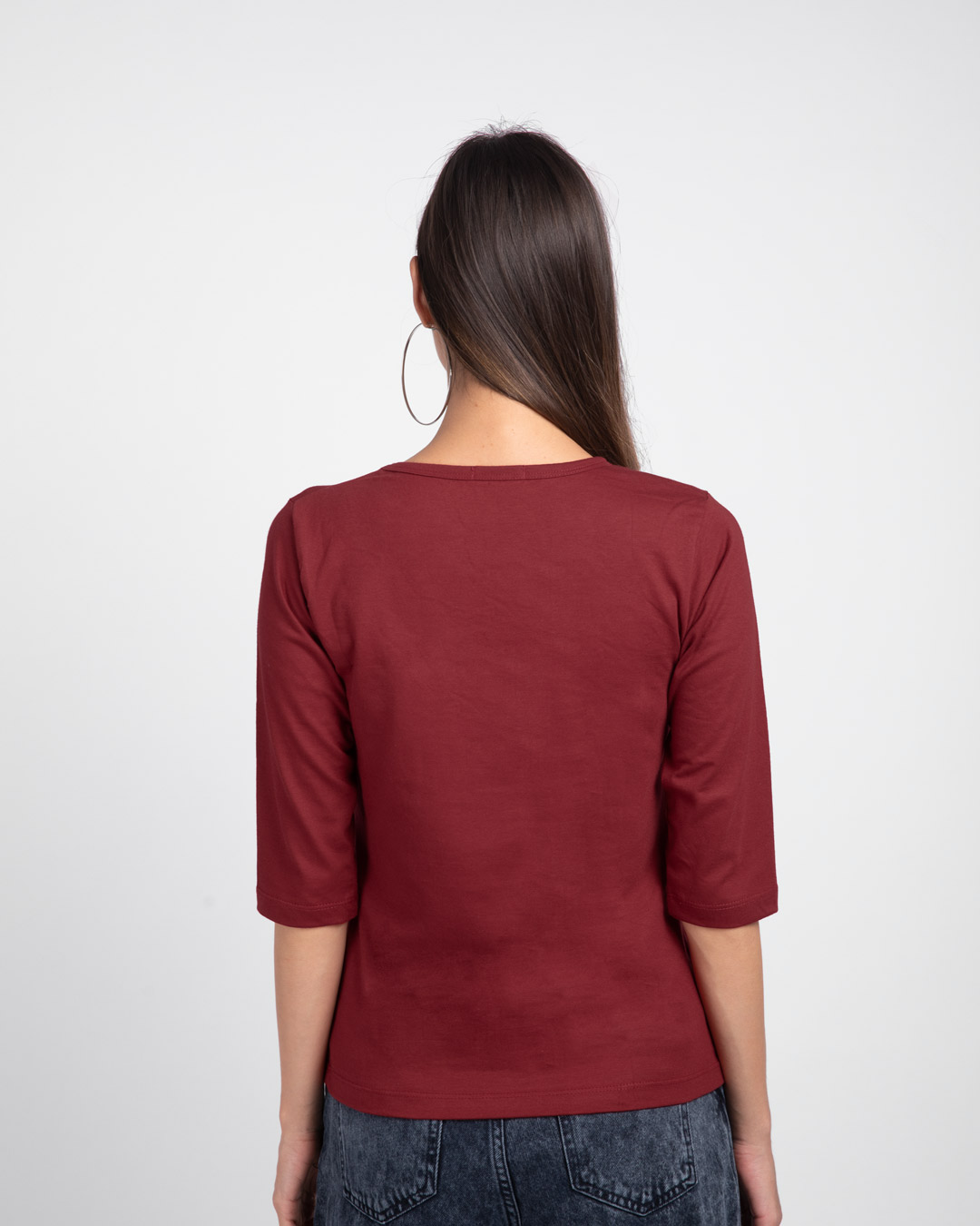 Shop Minimal Believe Round Neck 3/4 Sleeve T-Shirt Scarlet Red-Back