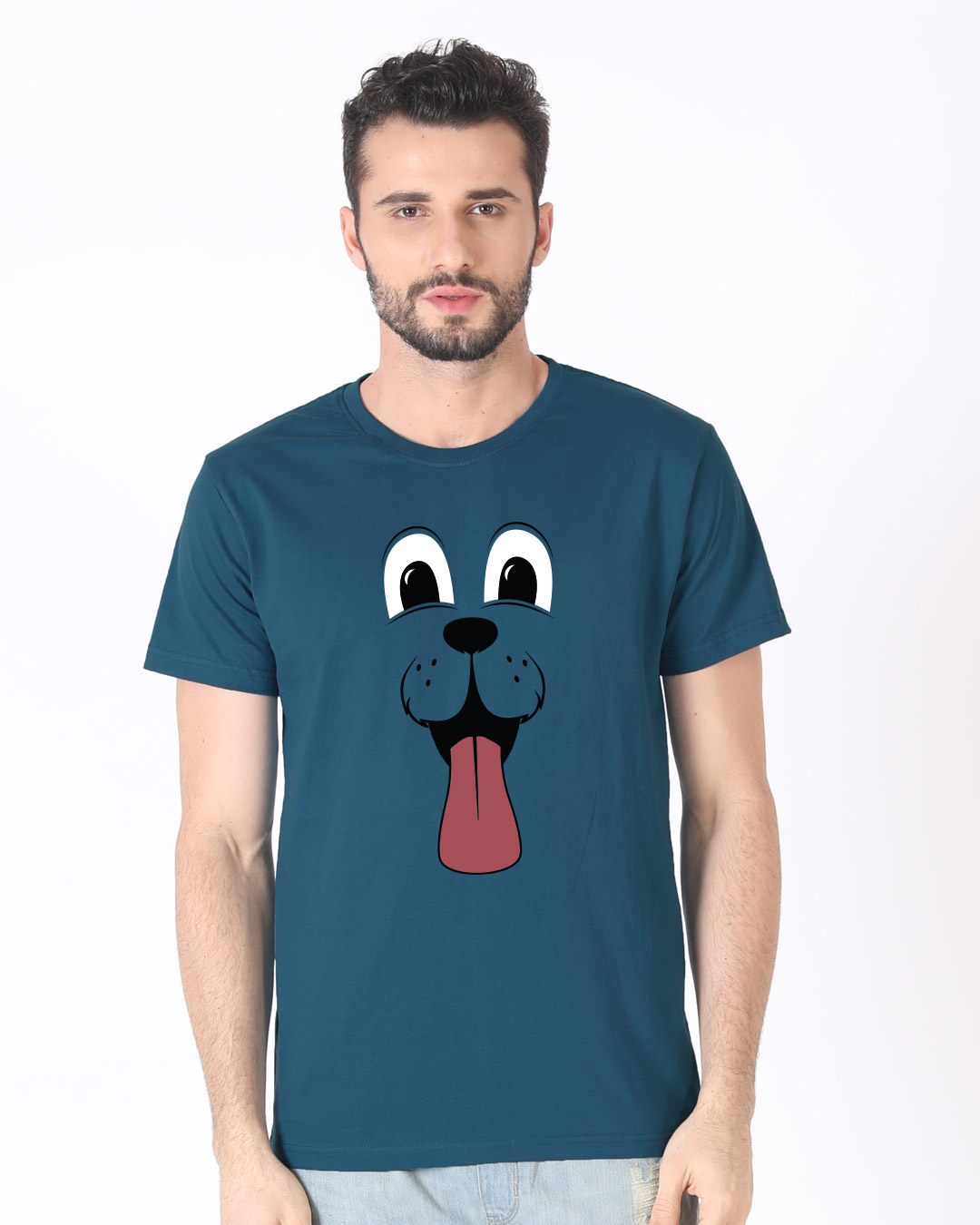 Shop Minimal Dog Face Half Sleeve T-Shirt-Back