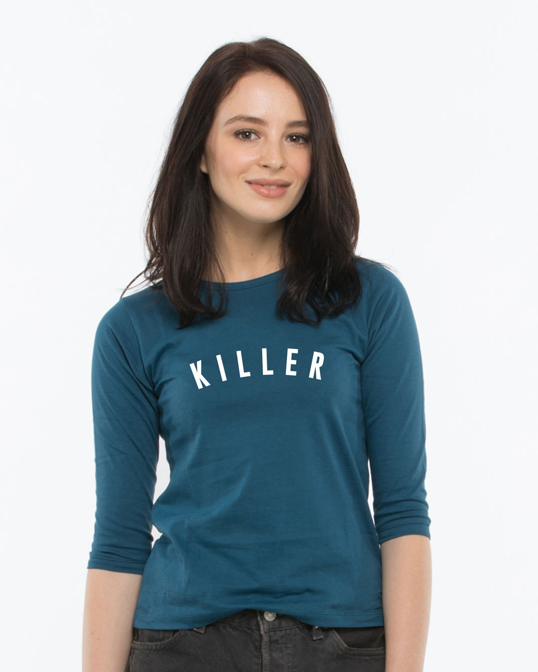 Buy Minimal Killer Round Neck 3/4th Sleeve TShirt for Women blue Online at Bewakoof