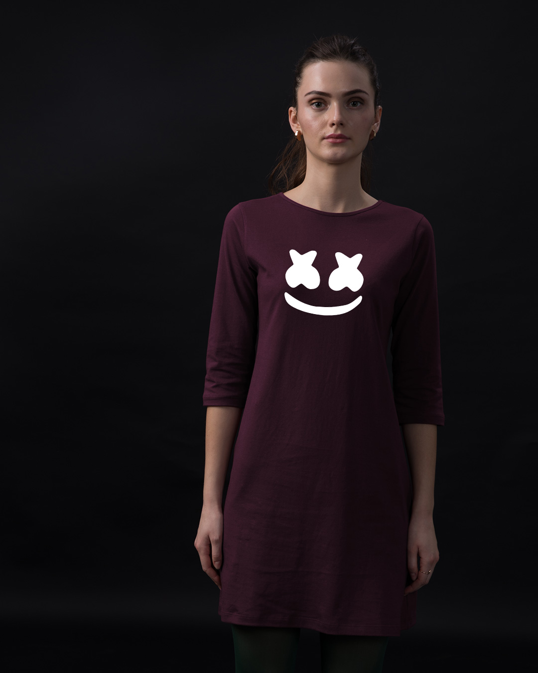 Buy Minimal Marshmello Boat Neck 3/4th Sleeve T-Shirt Dress Online at ...