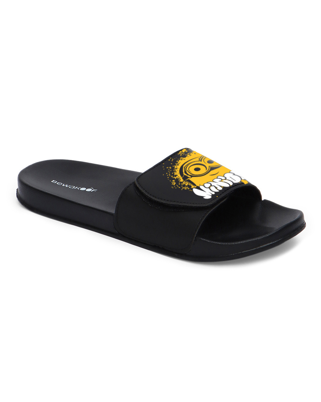 Shop Women's Black Minions Splash Adjustable Velcro Sliders-Back