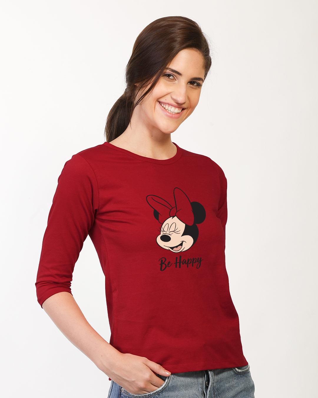 Shop Minnie Be Happy Round Neck 3/4th Sleeve T-Shirt (DL)-Back