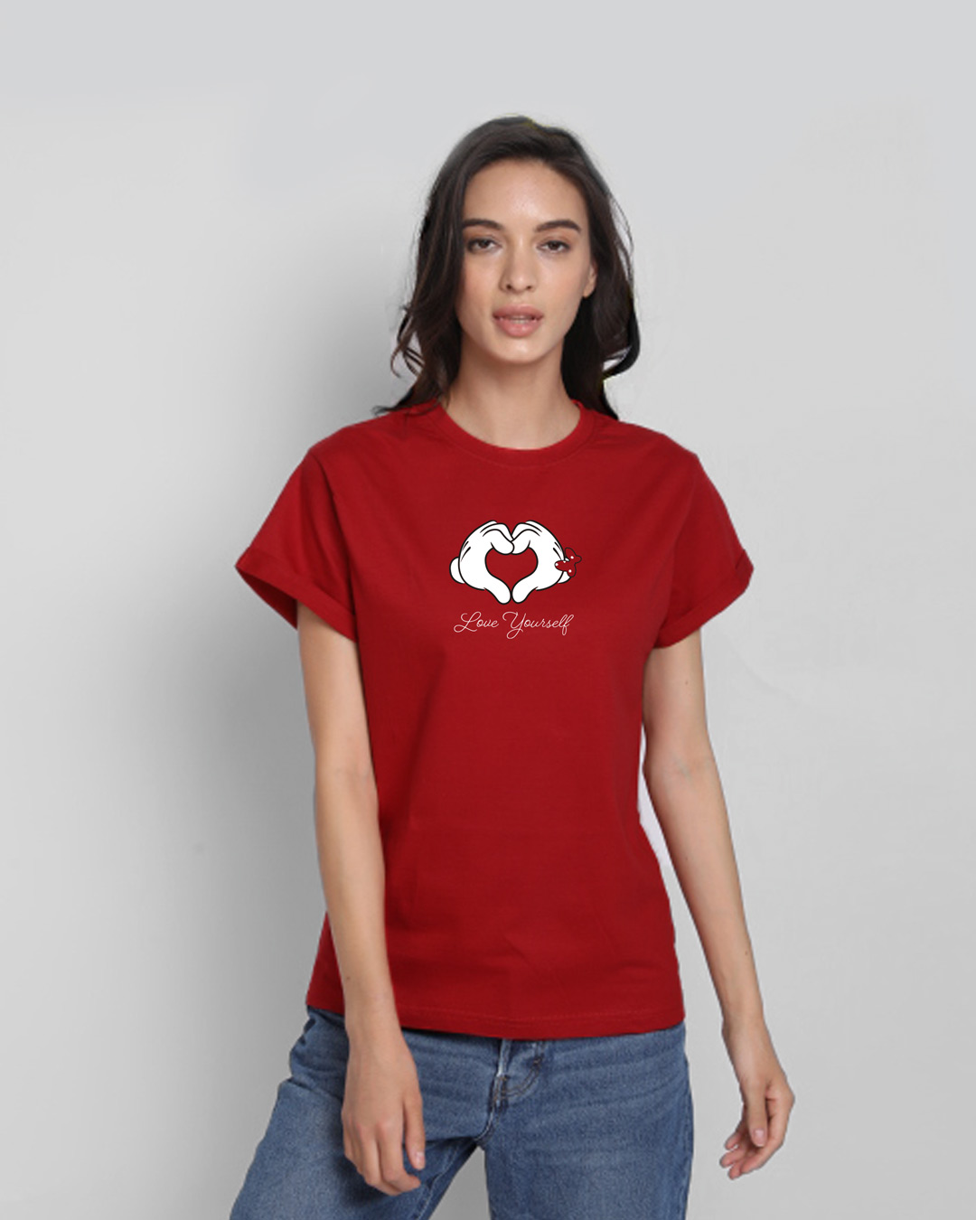 Shop Minnie Love Yourself Boyfriend T-Shirt (DL) Bold Red-Back