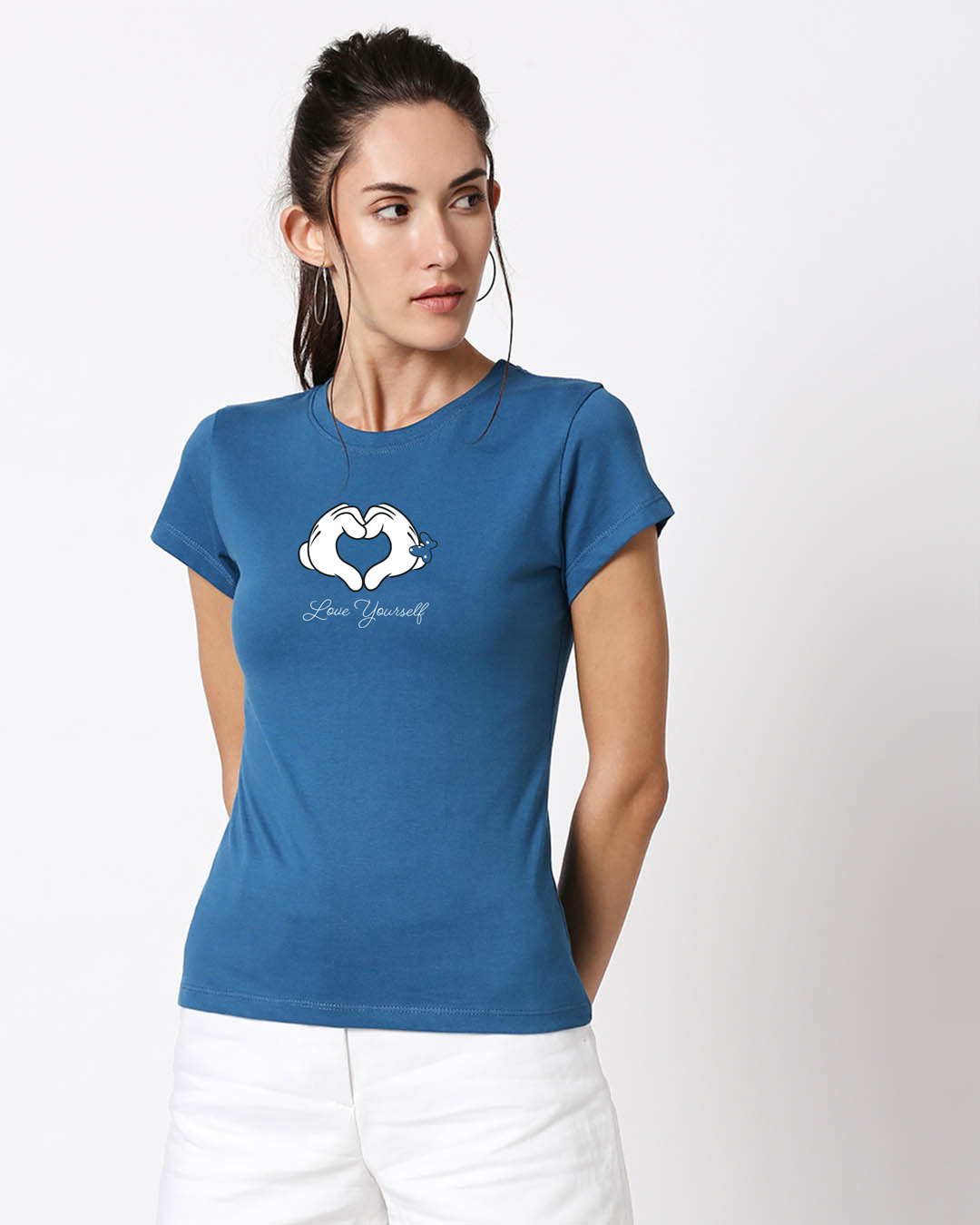 Shop Minnie Love Yourself Half Sleeve Printed T-Shirt (DL) Digital Teal -Back